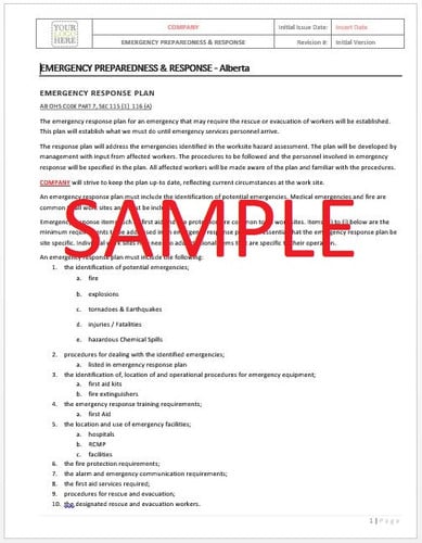Emergency Response Plan - Canadian Industry Practice RAVS