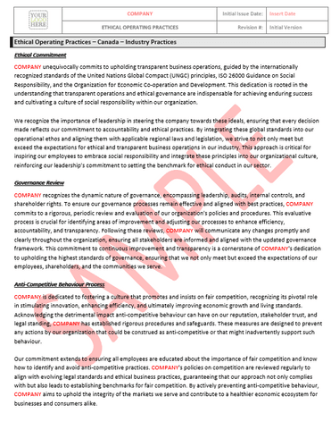 Ethical Operating Practices - Canada Industry Practices