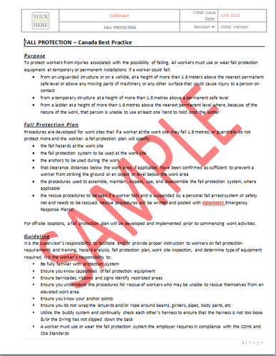 Fall Protection (Highest Regulatory Standard) - Canada Industry Practice RAVS