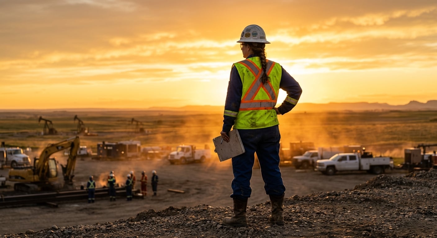 An On-Track Safety consultant overlooking an active worksite in Western Canada.